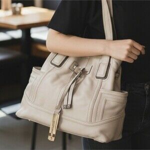 Tagnanello Genuine Leather Elegant Cream Handbag Purse Hobo Shoulder